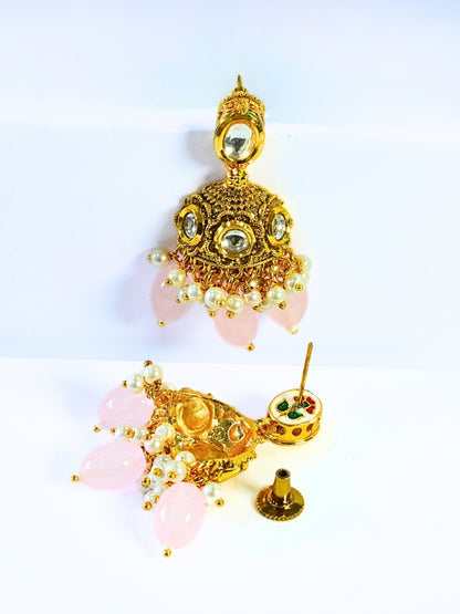 Three Layered Kundan n Pink Bold Motif Choker Necklace Set