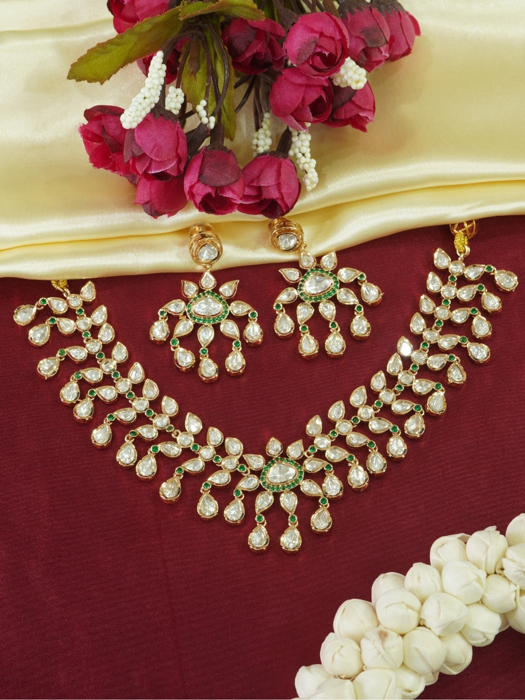 Floral Grace Gold-Toned Kundan Necklace Set