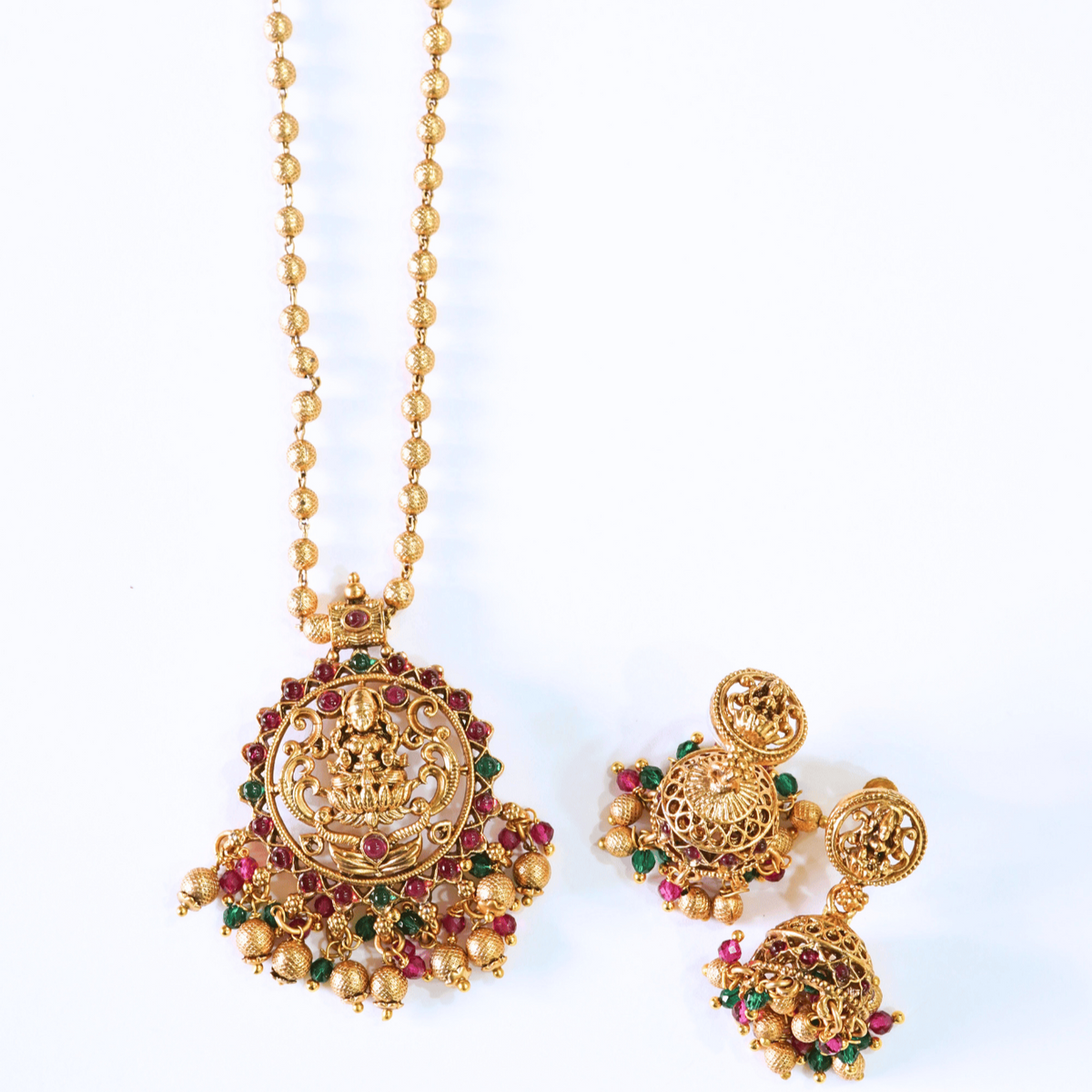 Elegant Laxmi Motif Pendant Set with Jhumka