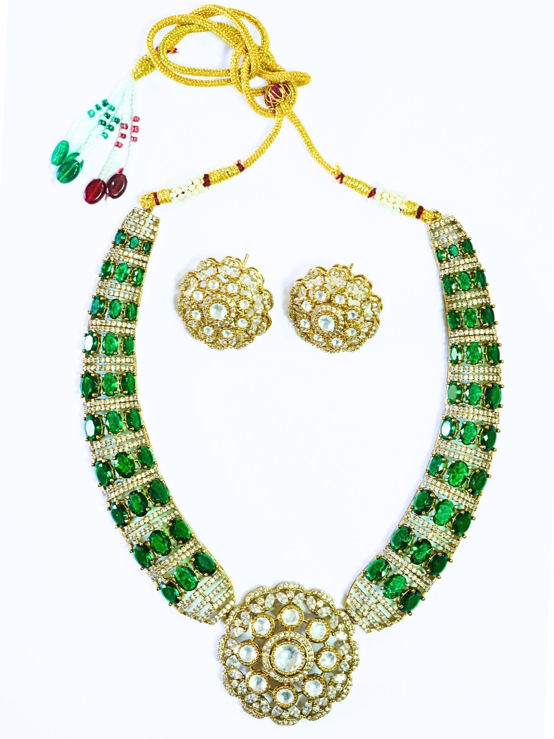 Emerald Studded AD Hasli Style Necklace Set
