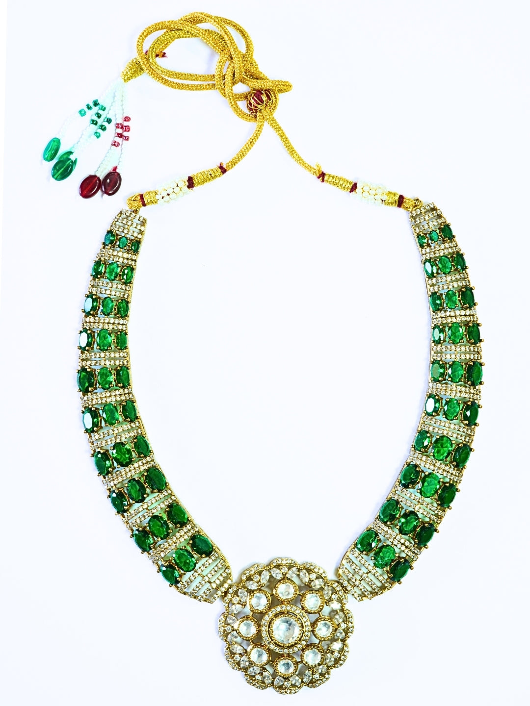 Emerald Studded AD Hasli Style Necklace Set