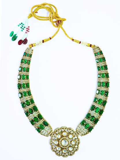 Emerald Studded AD Hasli Style Necklace Set