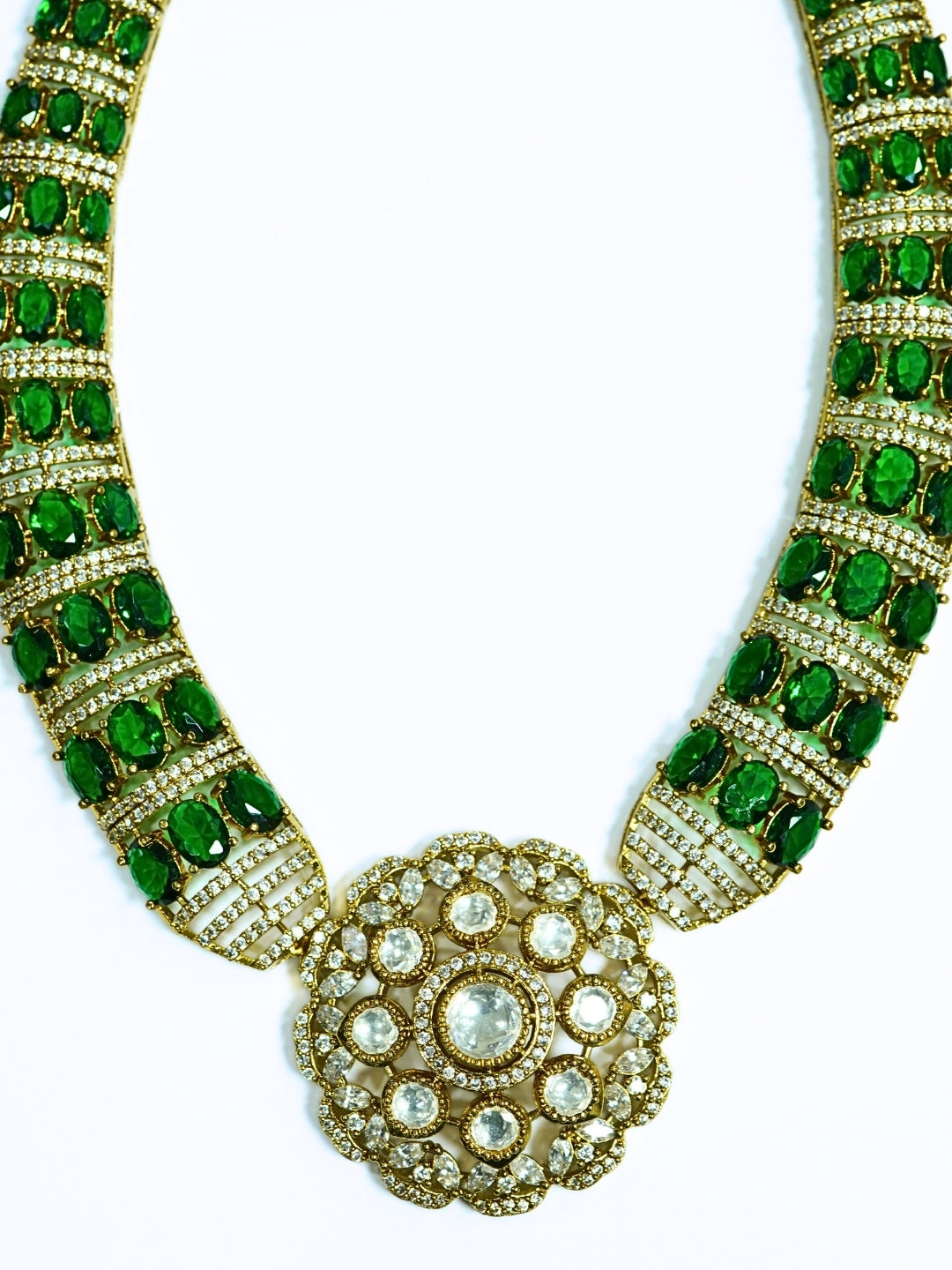 Emerald Studded AD Hasli Style Necklace Set