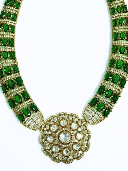 Emerald Studded AD Hasli Style Necklace Set