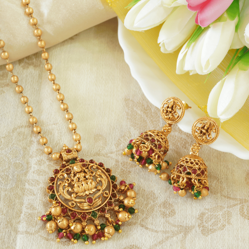 Elegant Laxmi Motif Pendant Set with Jhumka