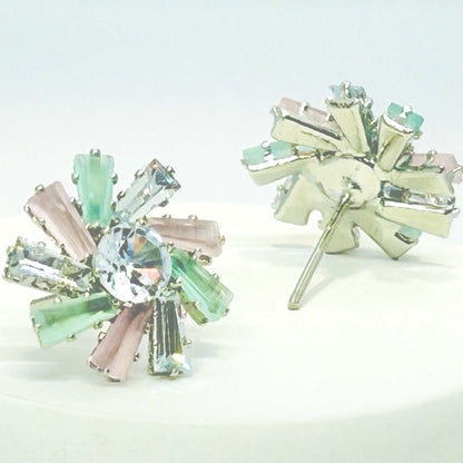 Sea Green and Pink Studded Stone AD with round Cubic Zirconia in Silver Finish