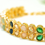 Stunning Multicoloured Studded Crystals in Traditional Gold Plated Linear Chain Bracelet