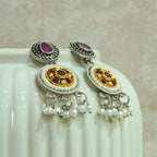Dual-Tone Oxidized Earrings with Jaipuri Stones & Pearls