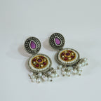 Dual-Tone Oxidized Earrings with Jaipuri Stones & Pearls
