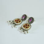 Dual-Tone Oxidized Earrings with Jaipuri Stones & Pearls