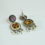 Dual-Tone Oxidized Earrings with Jaipuri Stones & Pearls