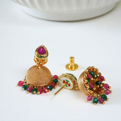 Ruby n Emerald Like Beaded Reversible Traditional Necklace Set