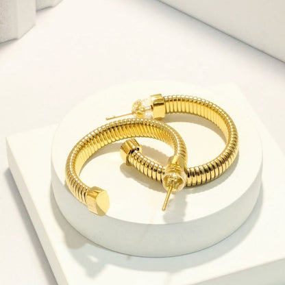 18k Gold Plated Anti Tarnish Water Proof Spring Like Hoop Earring