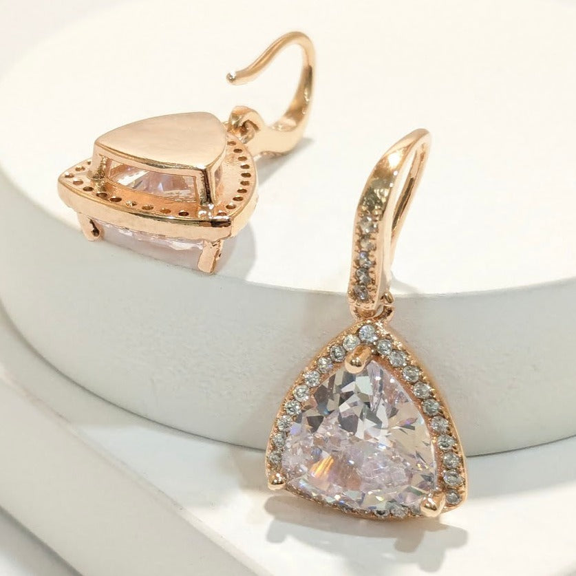 DIVA SERIES - Rose Gold Zirconia 5A Triangular Drops Earring