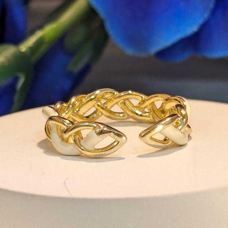 PRIMA DONNA SERIES - 18K Gold Plated with Ceramic Braided Brass Adjustable Finger Ring