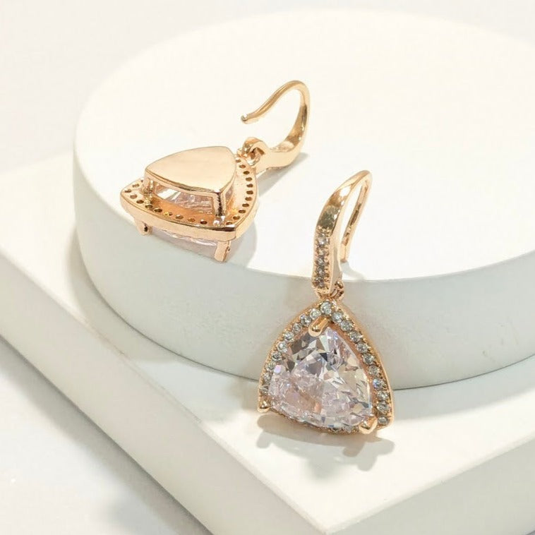 DIVA SERIES - Rose Gold Zirconia 5A Triangular Drops Earring