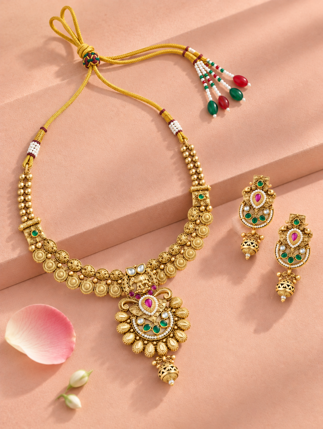 Gold Plated Traditional Necklace and Earrings Set