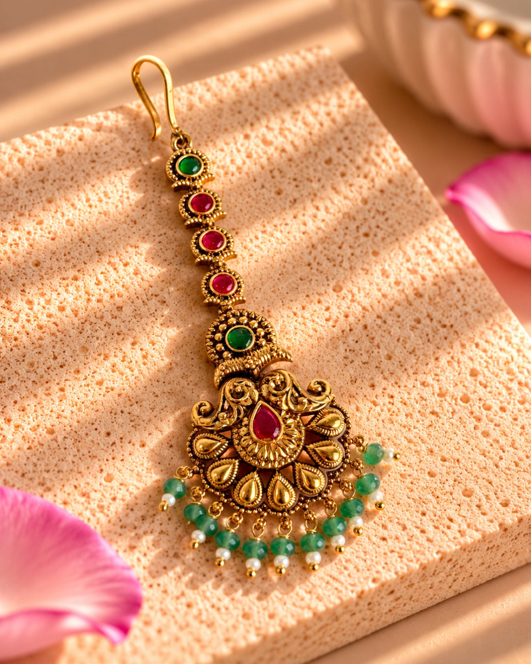 Handcrafted Gold Plated Multicolor Beads and Stones Maang Tikka