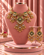 Traditional 22K Micron Gold Plated Broad Rajwadi Necklace with Bold Large Earrings