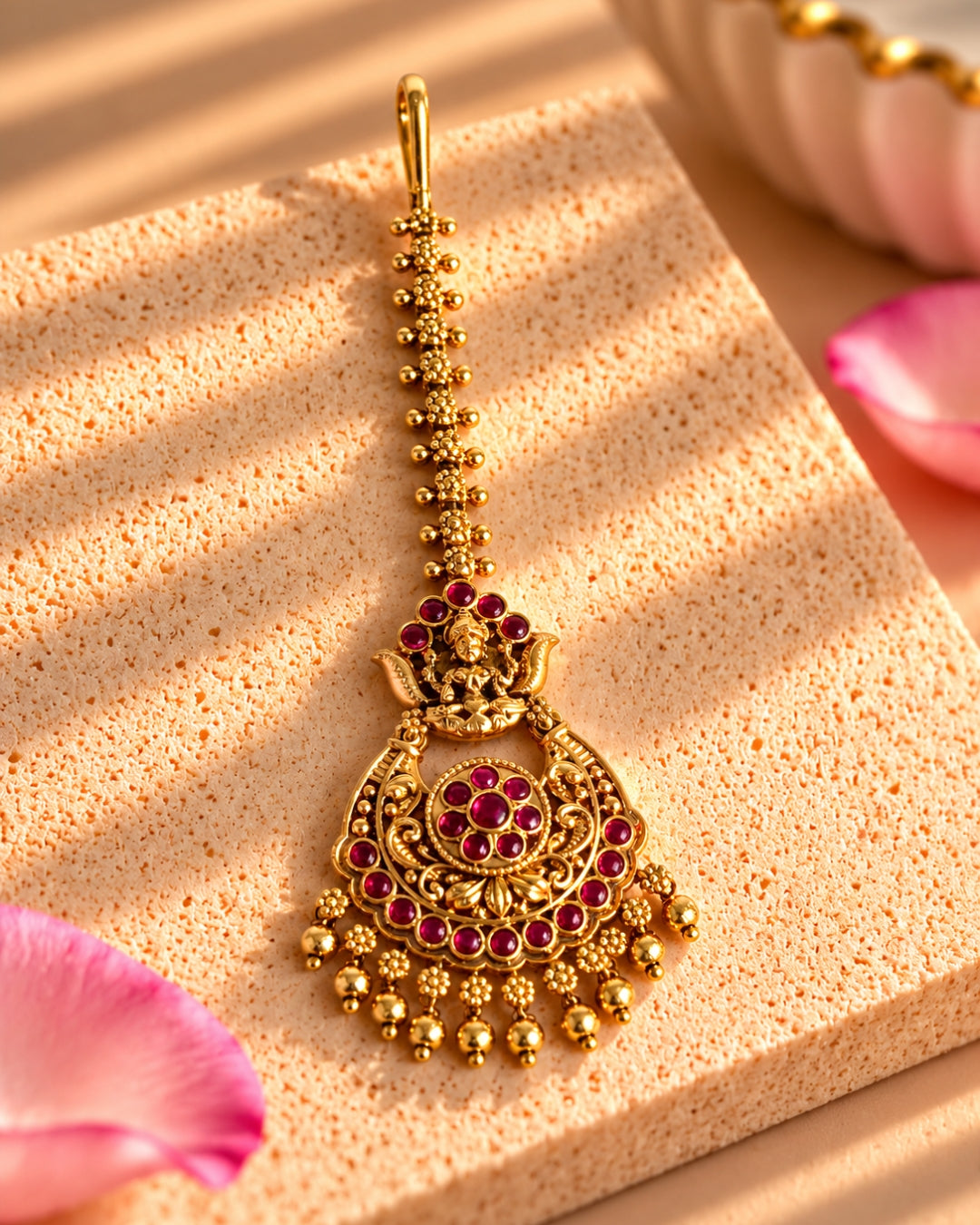 Temple Gold plated Red stone Maang Tikka