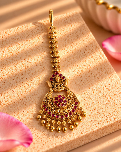 Temple Gold plated Red stone Maang Tikka