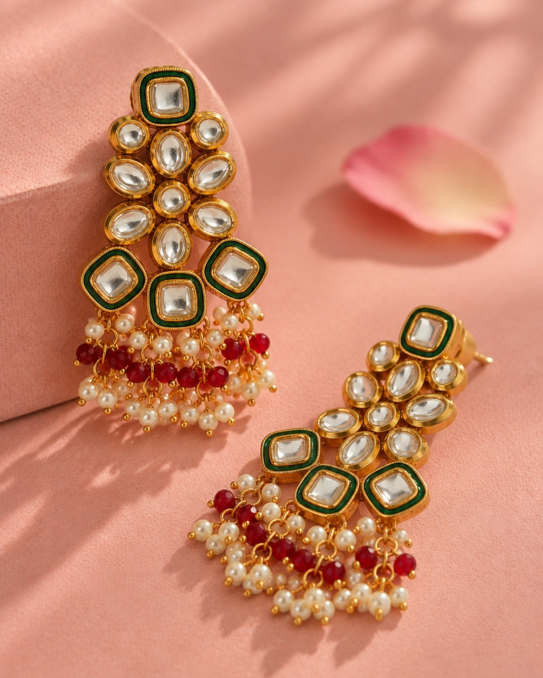 Floral Kundan Studded Drop Earrings with Beads