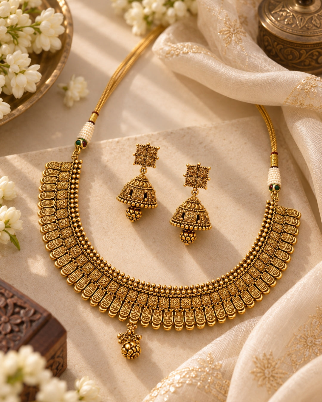 Gold-Plated Antique Broad Choker Necklace Set