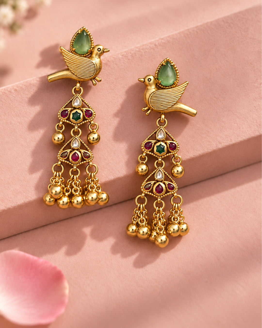 Kashmiri Bird-Inspired Long Drop Earrings