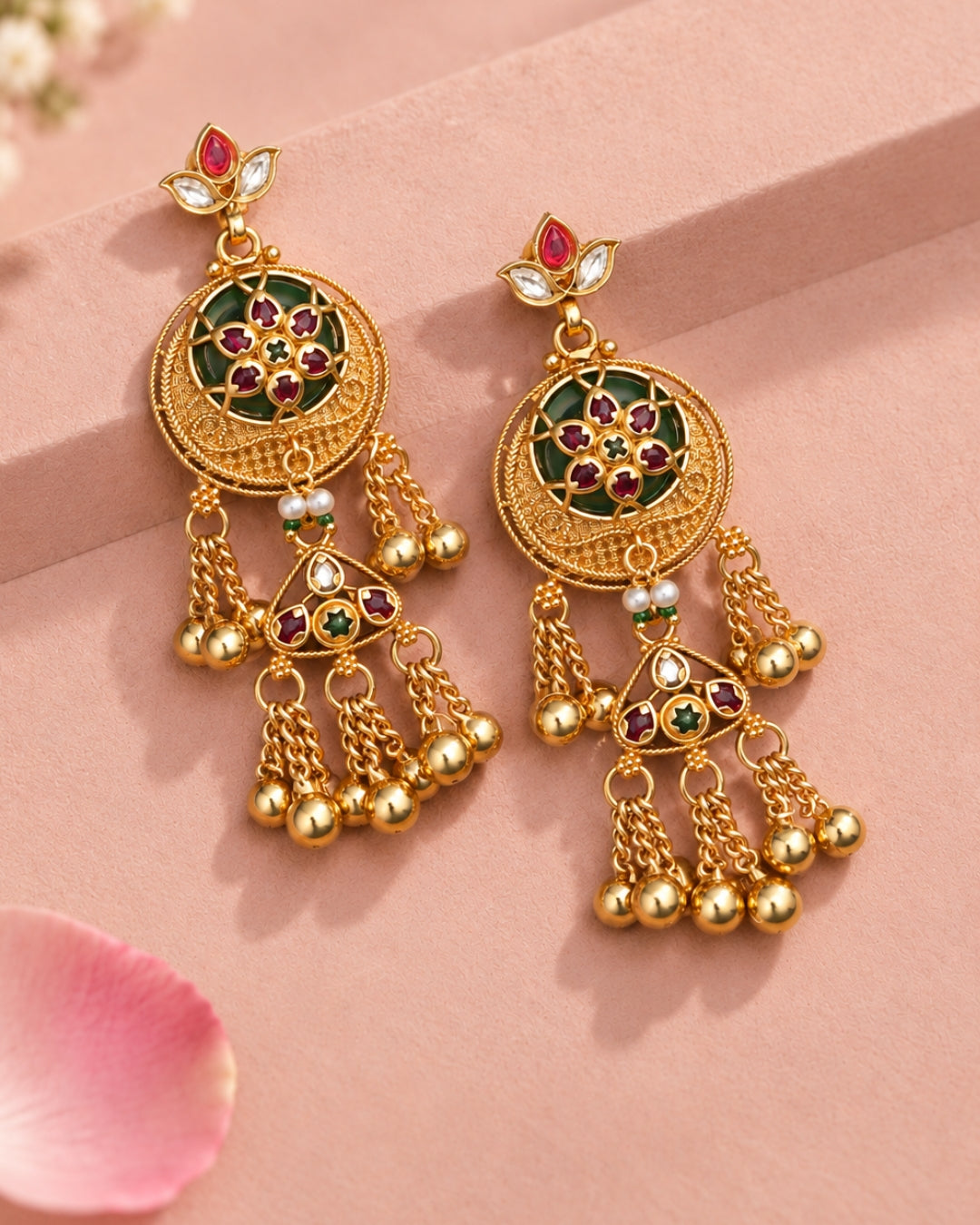 Traditional Kashmiri Green Stone Earrings