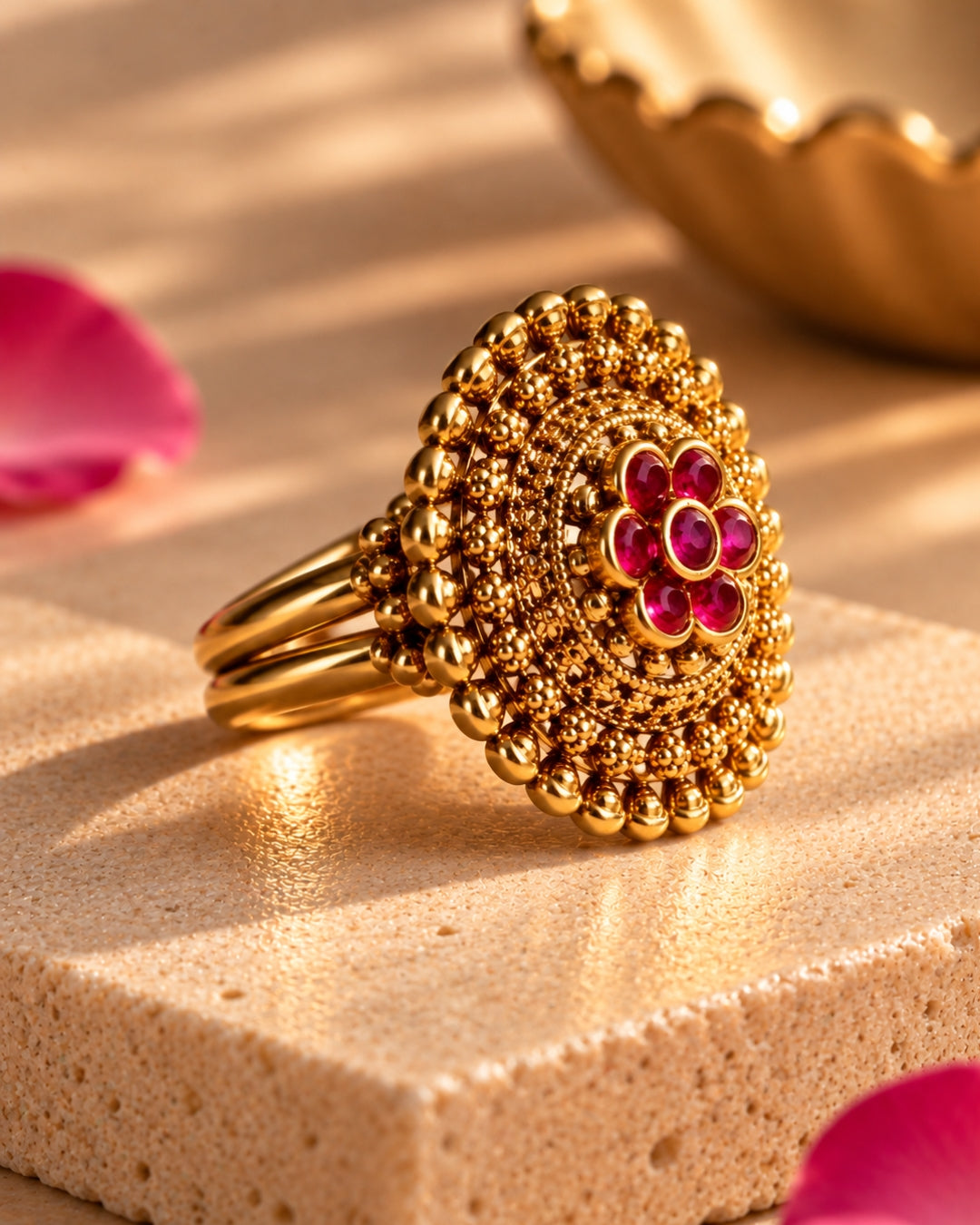 Antique Gold Plated Intricate Floral Ring
