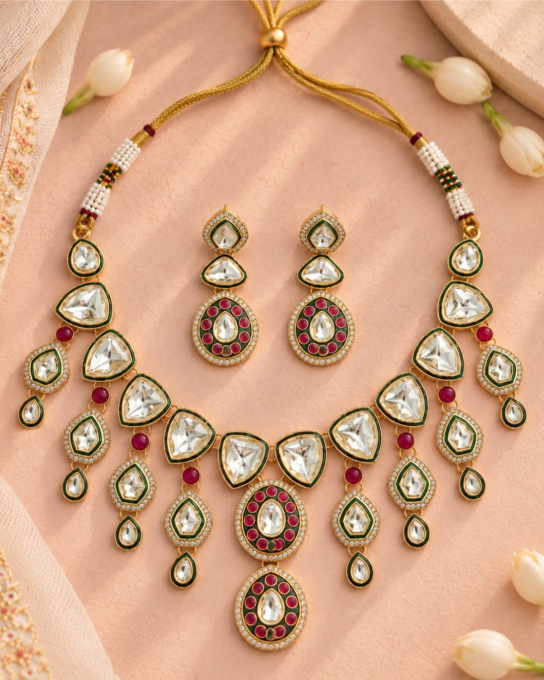 Kundan Studded Dangling Necklace & Earrings Set