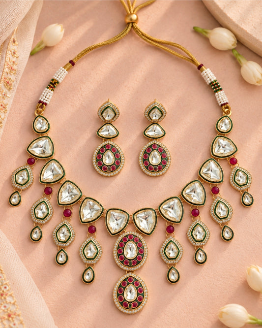 Kundan Studded Dangling Necklace & Earrings Set