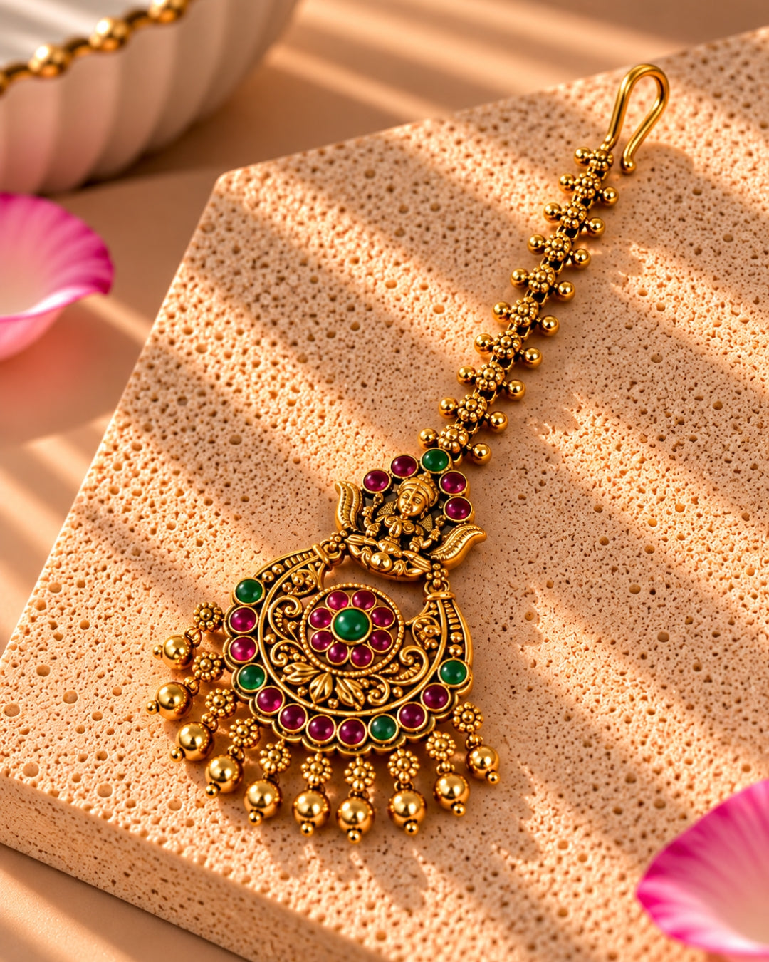 Temple Gold Plated Multicolor Stone Maang Tikka