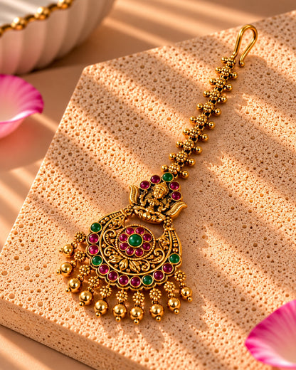 Temple Gold Plated Multicolor Stone Maang Tikka