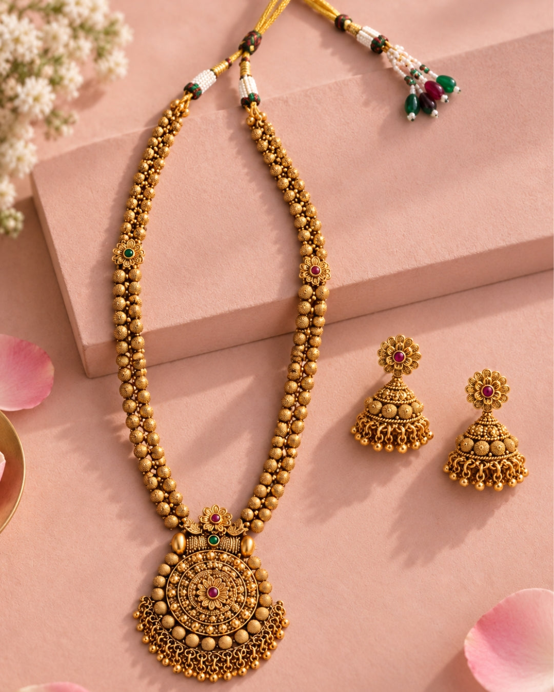 Multilayer Beaded Gold-Plated Circular Necklace Set