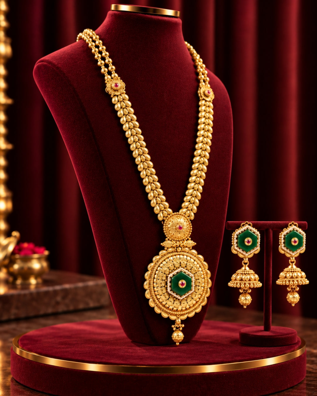 Traditional 22K Micron Gold Plated Long Heritage Jadau Necklace Set