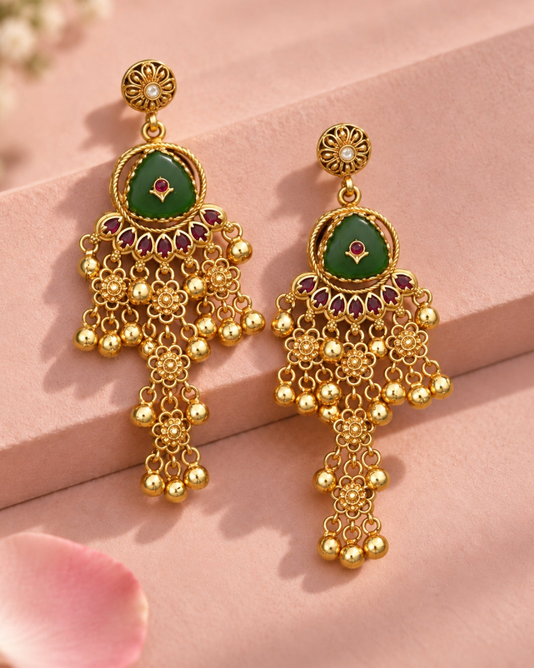 Gold plated Kashmiri Emerald Earrings set