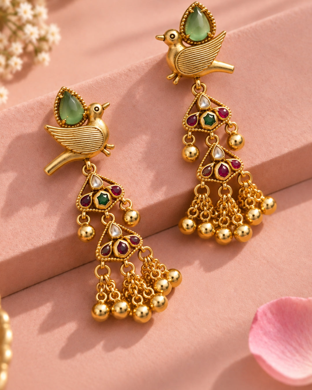 Kashmiri Bird-Inspired Long Drop Earrings