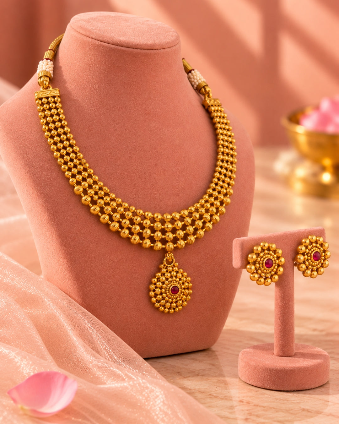 Traditional Gold Plated Beaded Necklace Set