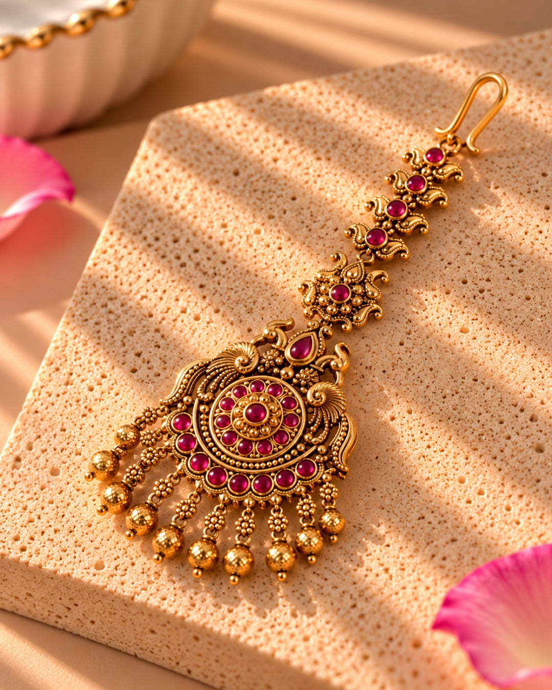 Gold-Plated Handcrafted Golden Beaded Embellished Maang Tikka