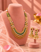 Jadau Gold Plated Emerald Ruby Pearl Detailing Traditional Necklace Set