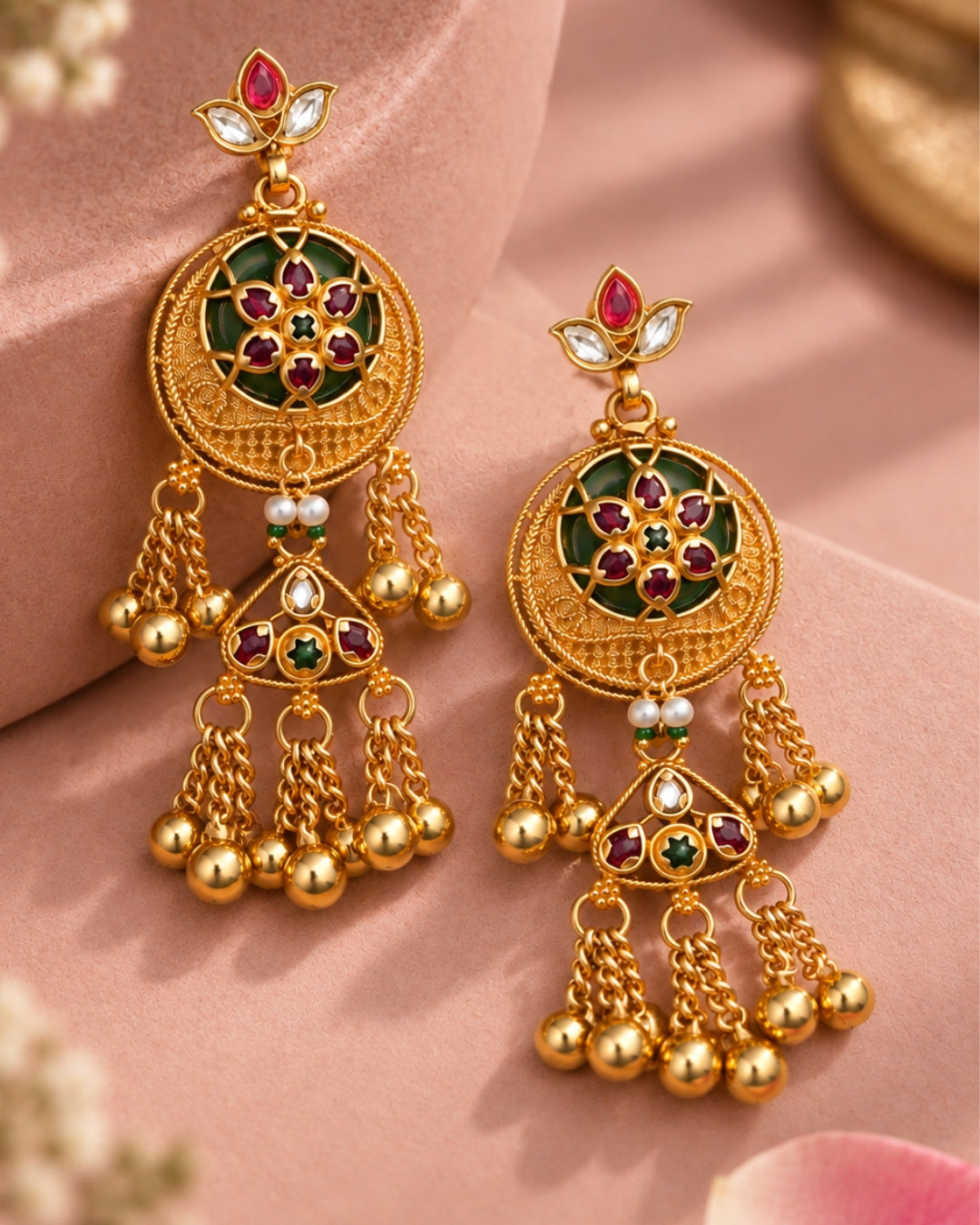 Traditional Kashmiri Green Stone Earrings