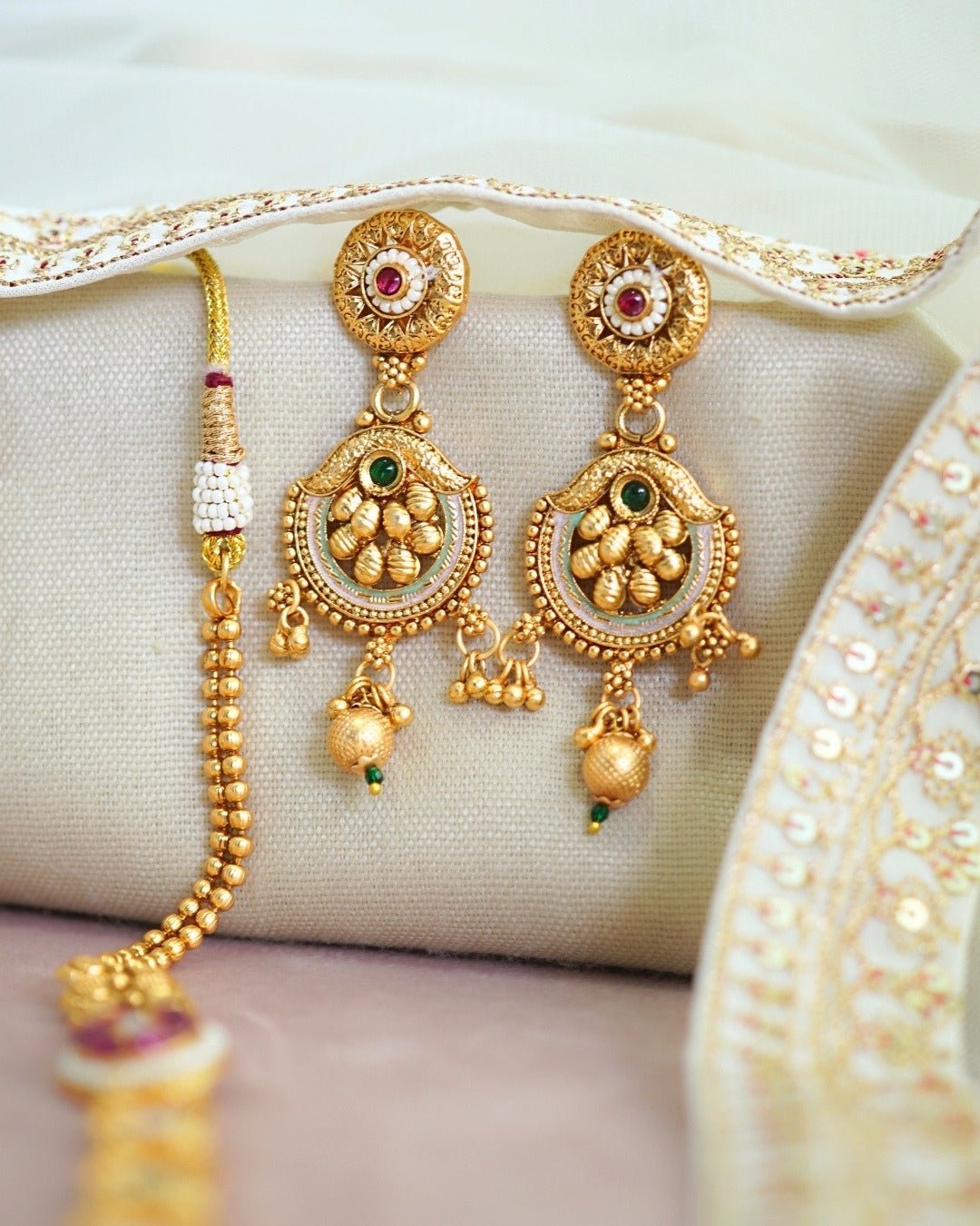 Long Gold-Plated Meenakari & Multistone Necklace Set