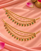 Traditional 22K Micron Gold Plated Multilayer Pearl Detailing Earchain