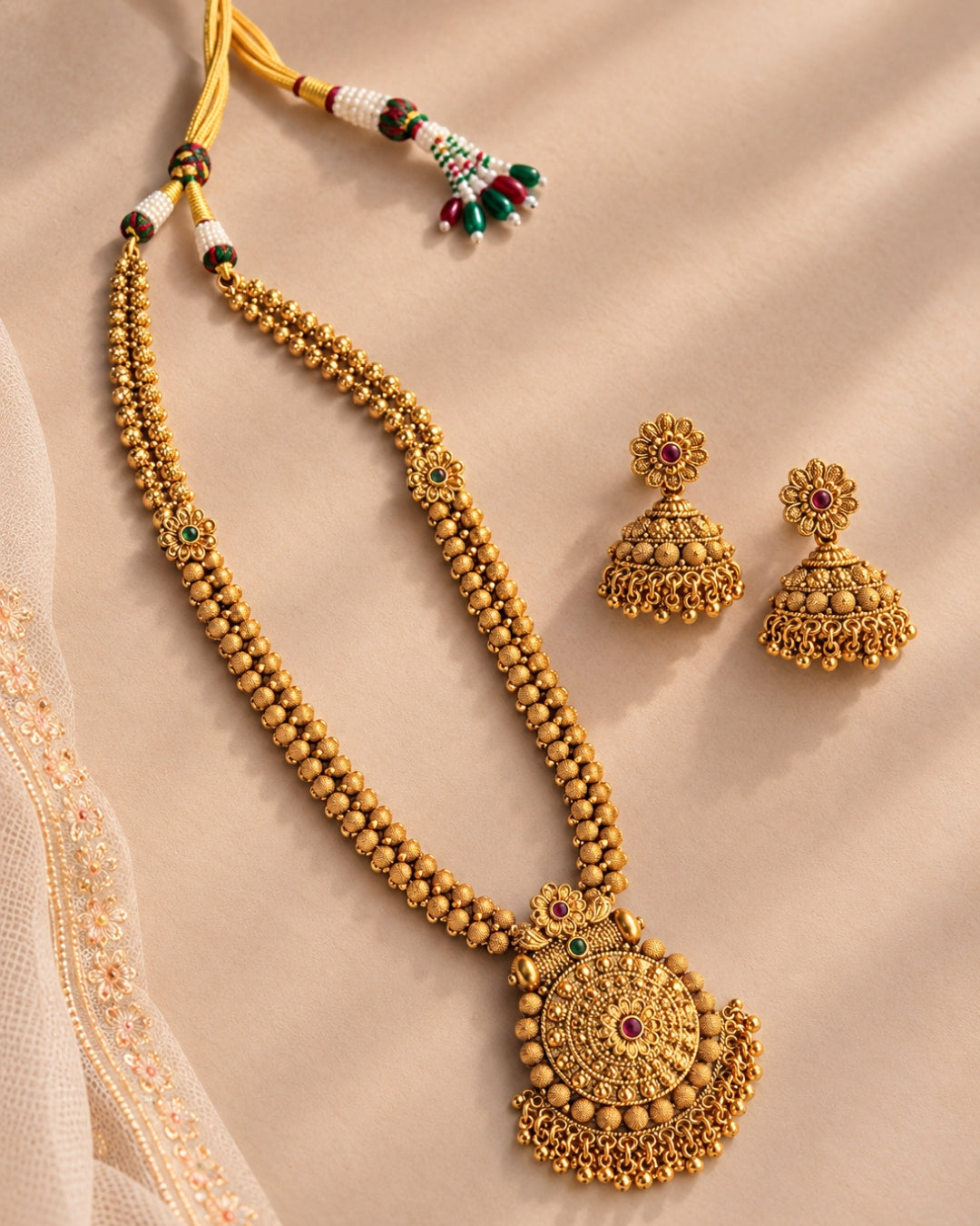 Multilayer Beaded Gold-Plated Circular Necklace Set