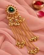 22K Micron Gold Plated Pearl Beaded Festive Hair Accessory with Floral Detail