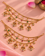 Traditional Brass 22K Micron Gold Plated Jadau Multilayer Earchain with Pearl Detailing
