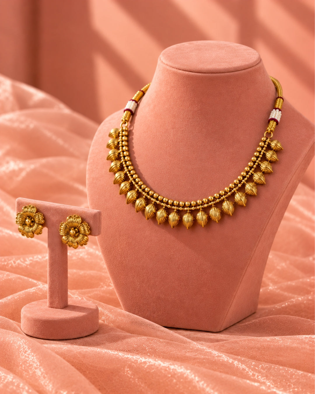 Traditional Gold Plated Drop Necklace Set