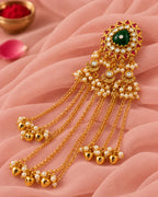 22K Micron Gold Plated Pearl Beaded Festive Hair Accessory with Floral Detail