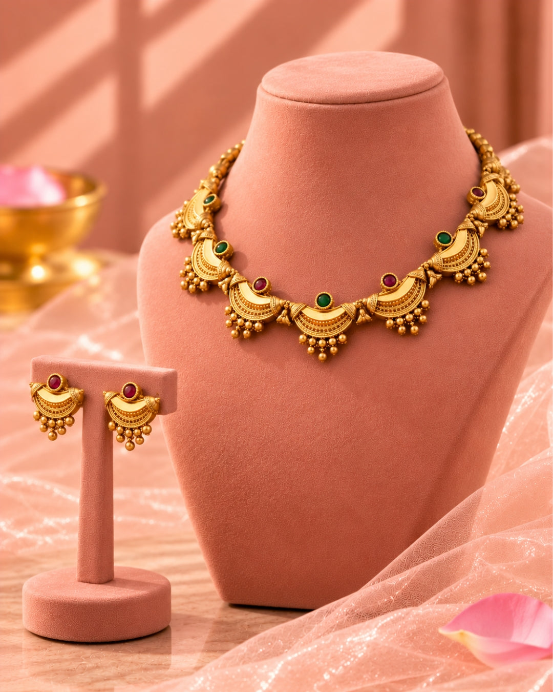 Traditional Gold Plated Crescent Necklace Set